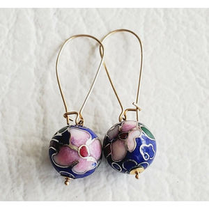 14k Gold JCM Jacmel Mauritius Pierced Earrings Colorful Detailed Cloisonne